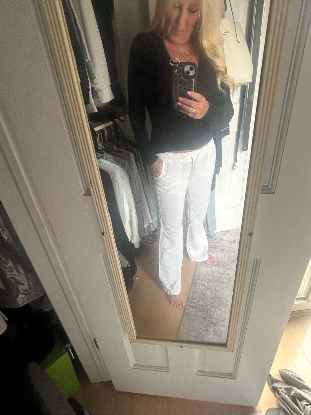 White Women's Casual Drawstring summer white pants